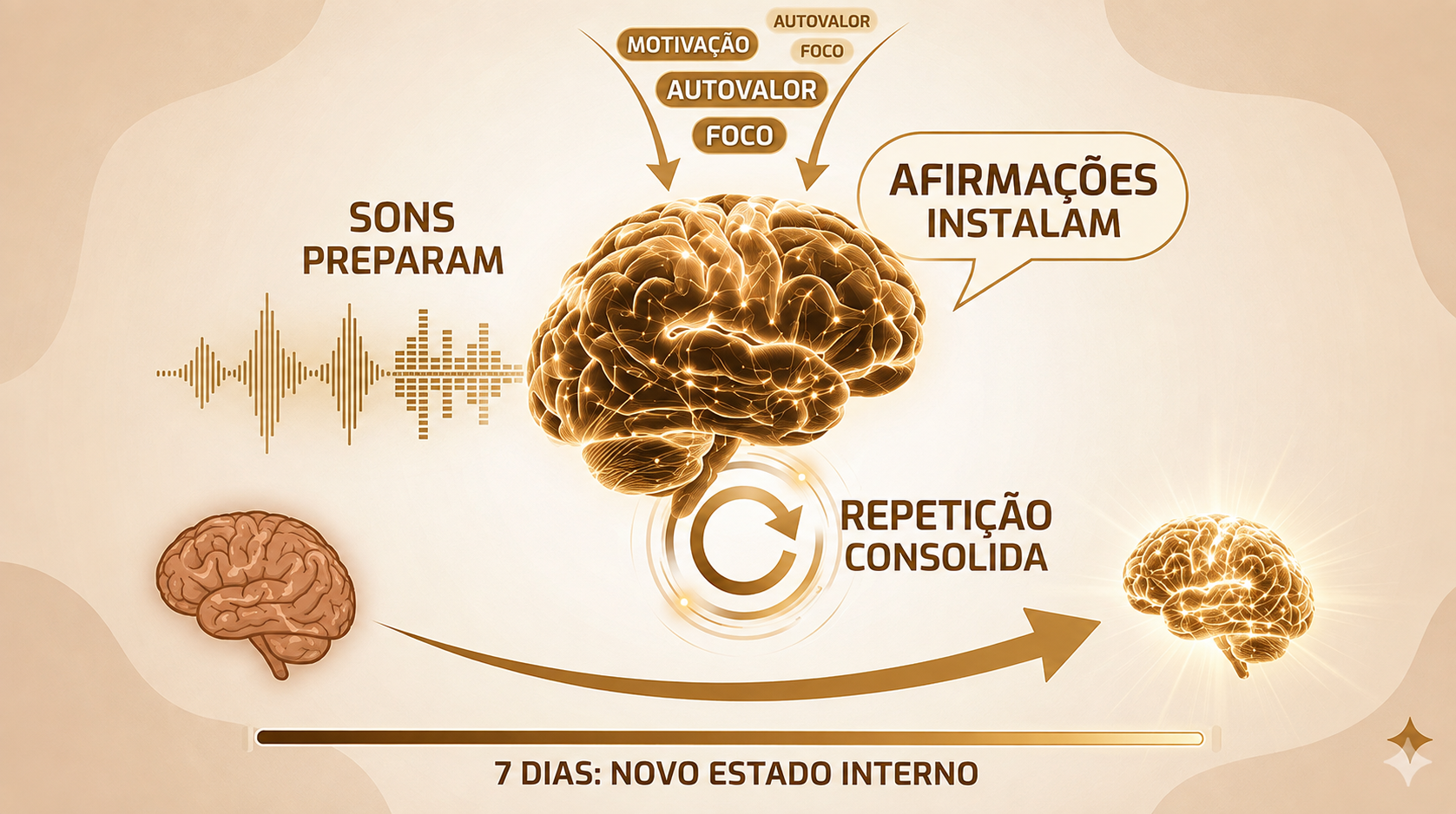 Sons preparam, afirmações instalam, repetição consolida — 7 dias para um novo estado interno